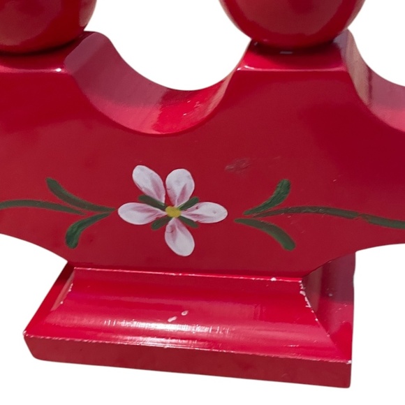 Vintage Hand Painted Wooden Red Candelabra - Picture 5 of 7